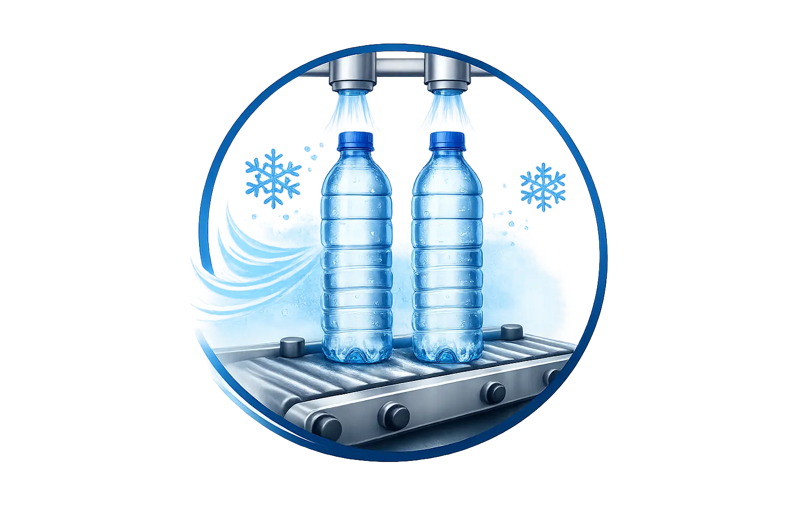 Refroidissement de bouteilles plastiques Refroidissement de bouteilles plastiques
